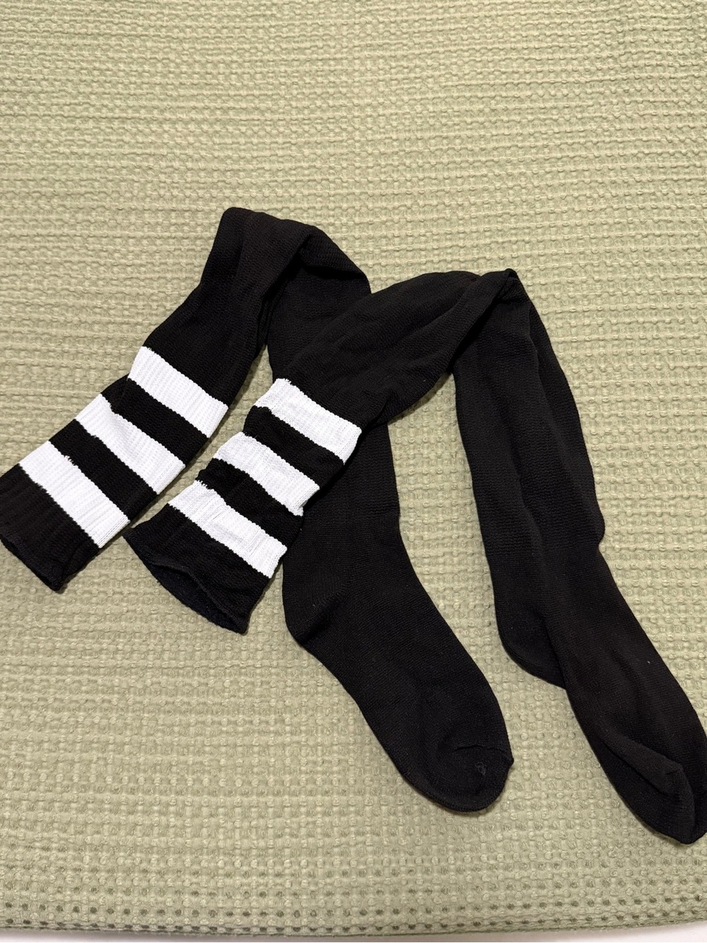 Hot Topic Black Thigh High Socks with White Stripes